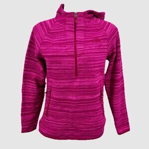 The North Face Womens Zip Sweater Hoodie Sz M Hot Pink Striped Knit Raglan Top